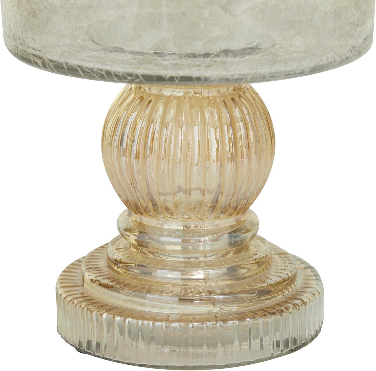 DecMode Brown Glass Handmade Turned Style Pillar Hurricane Lamp with Faux Mercury Glass Finish