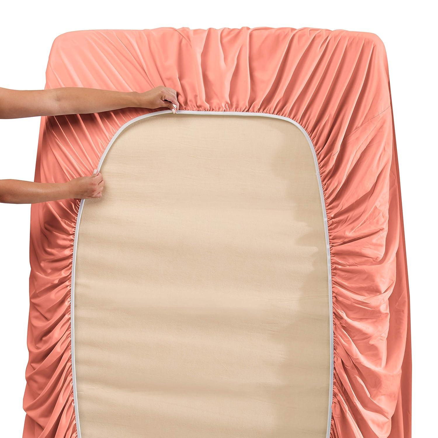 Extra Deep Pocket 6 Piece Bed Sheet Set – Super Deep Fitted Sheet Fits Mattress from 18-24 inces Depth – Double Brushed Microfiber Sheets with 4 Pillow Cases, Queen, Misty Rose