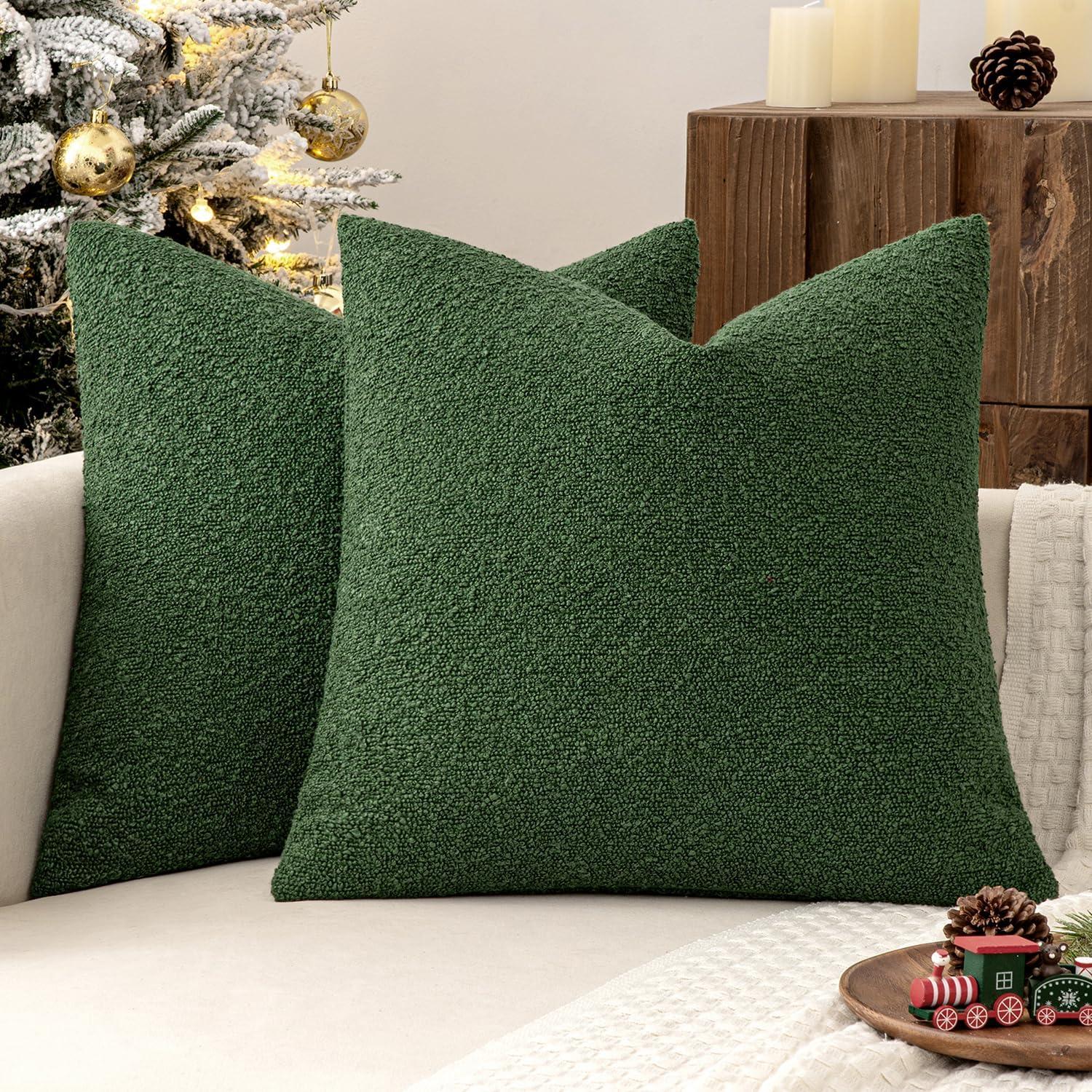 Green Chenille 18x18 Inch Decorative Pillow Covers, Pack of 2