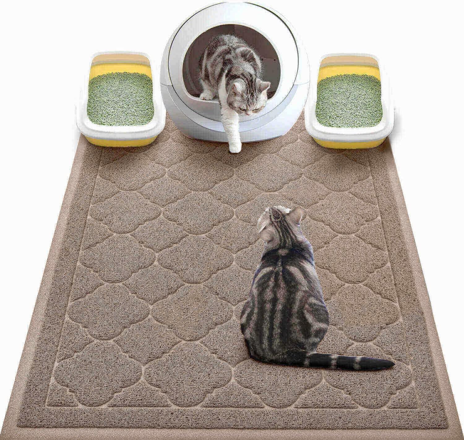 WePet Jumbo Cat Litter Mat, Kitty Litter Trapping Mess Mat Soft PVC Rug, 47" x 36", Champagne