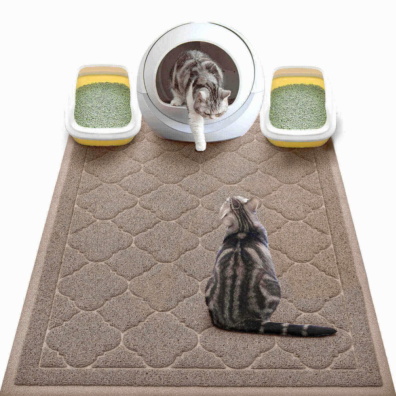 WePet Jumbo Cat Litter Mat, Kitty Litter Trapping Mess Mat Soft PVC Rug, 47" x 36", Champagne