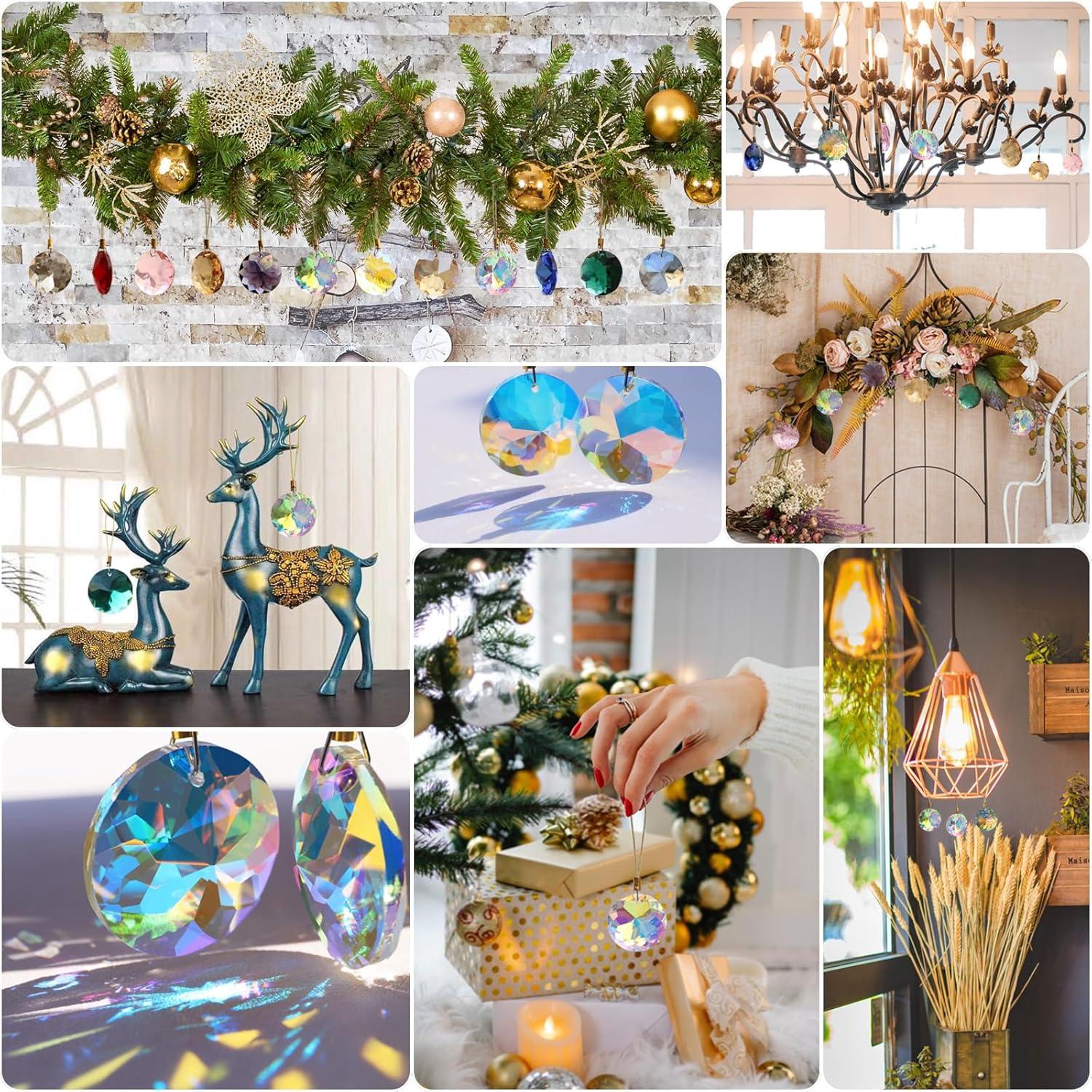 12 Pcs Crystal Glass Christmas Balls Ornaments, 1.18″ Mini Round Prism Flower Xmas Tree Decorations, Hanging Ornament for Wedding Party Home Decor