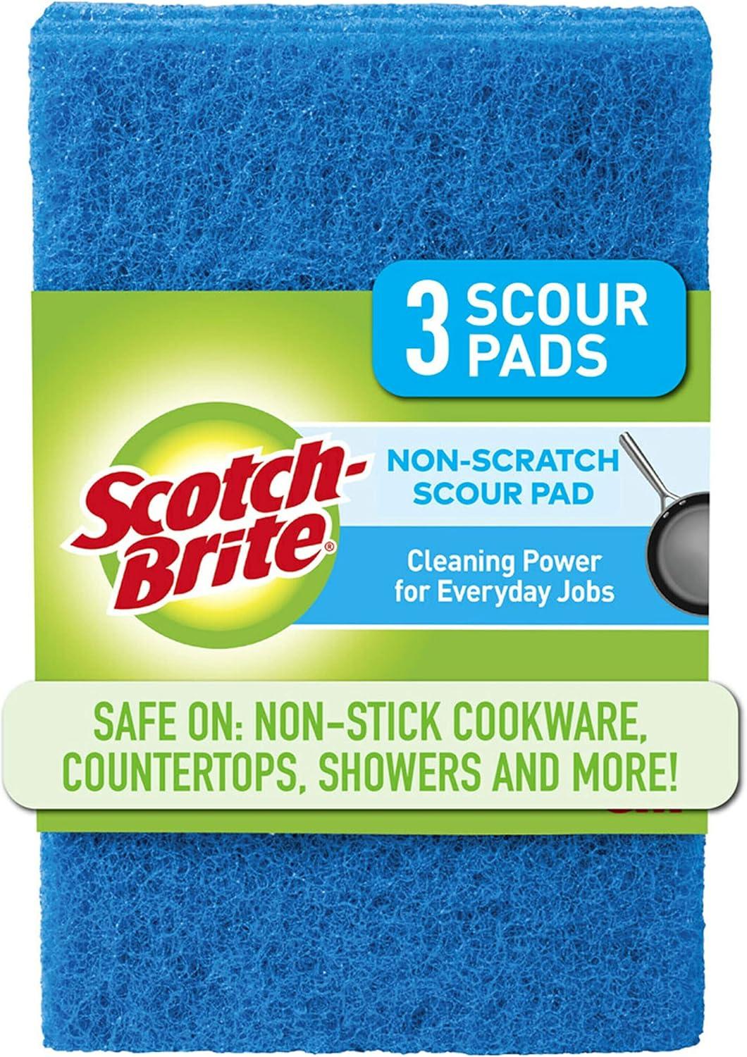 Blue Non-Scratch Scouring Pads for Kitchen, 3-Pack