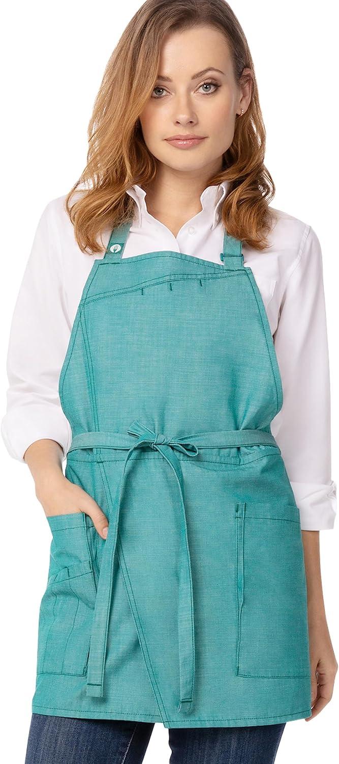 Jade Green Cotton Unisex Short Bib Apron