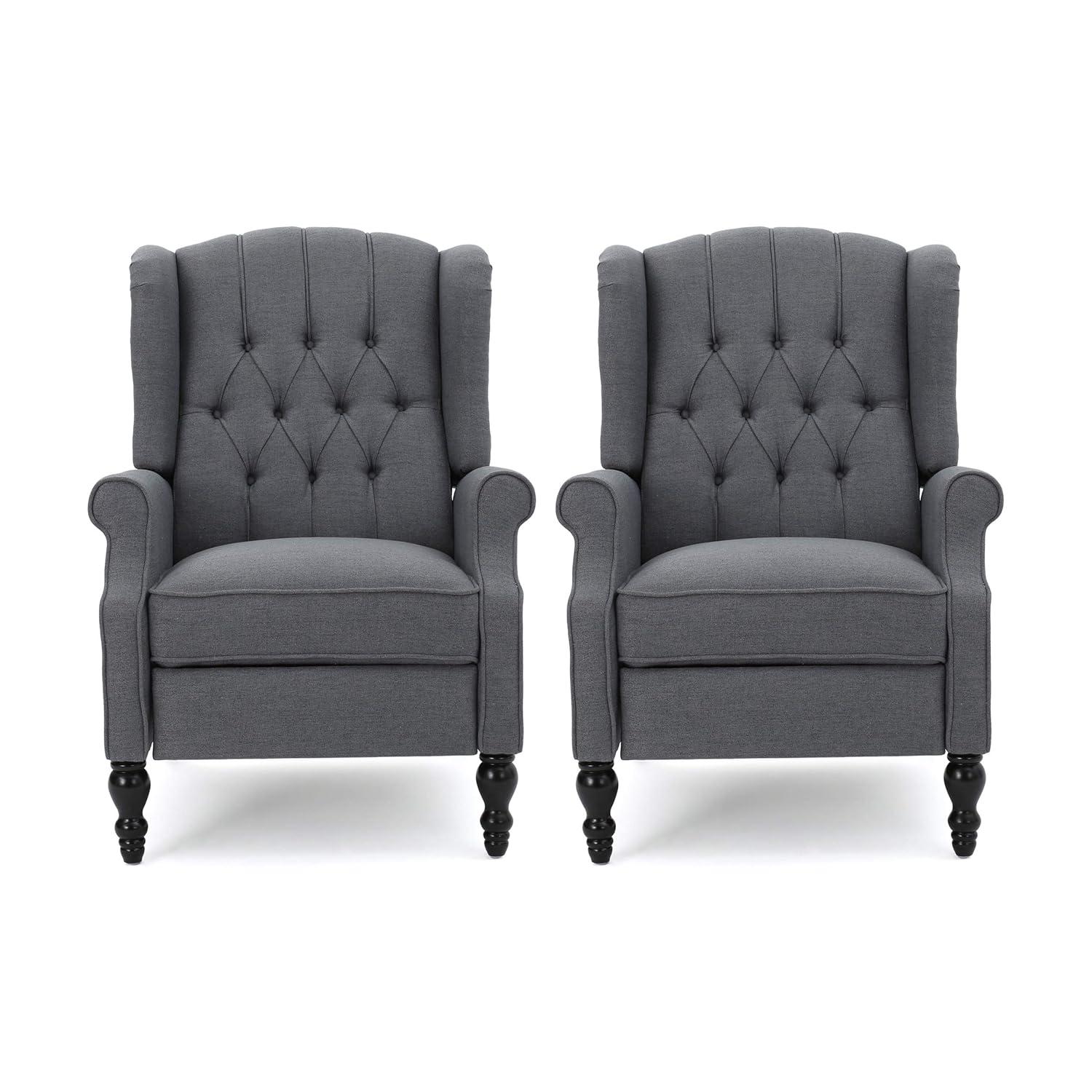 Noble House Walter Wingback Fabric Recliner, Set of 2, Gray