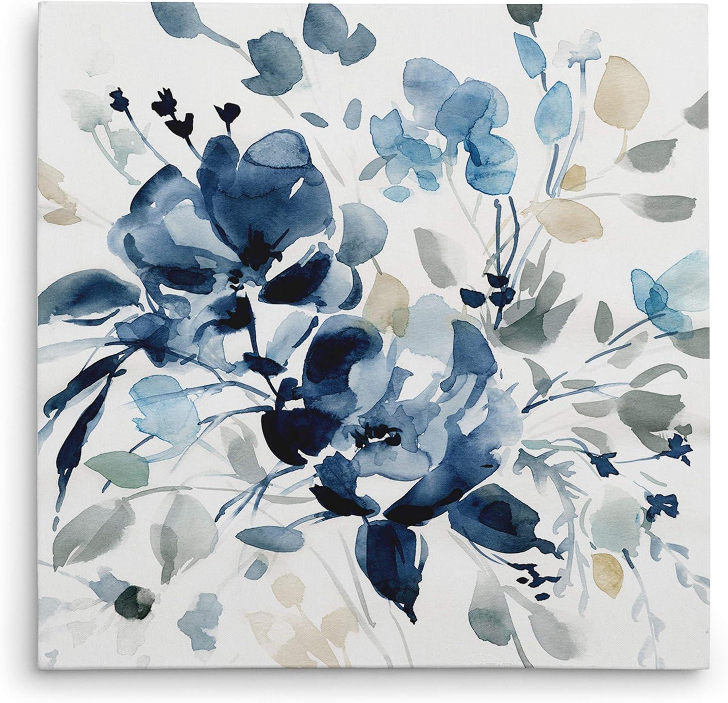 Indigo Floral Watercolor Canvas Wall Art, 32x32