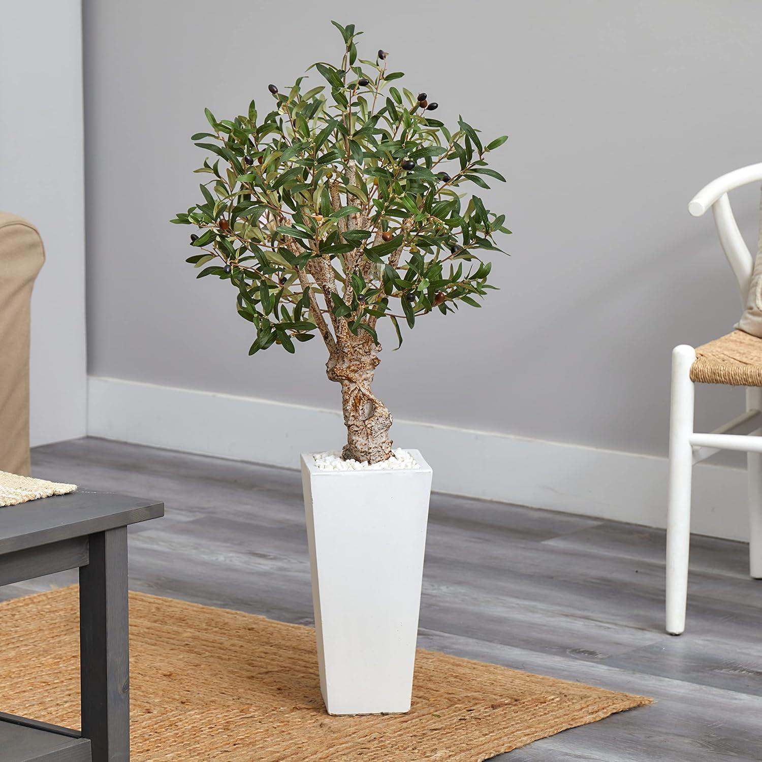 Nearly Natural 3.5-ft Olive Tree in White Tower Planter