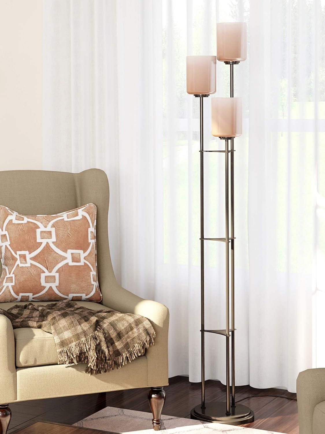 Lite Source Three Light Floor Lamp in Dark Bronze Finish with Amber Glass