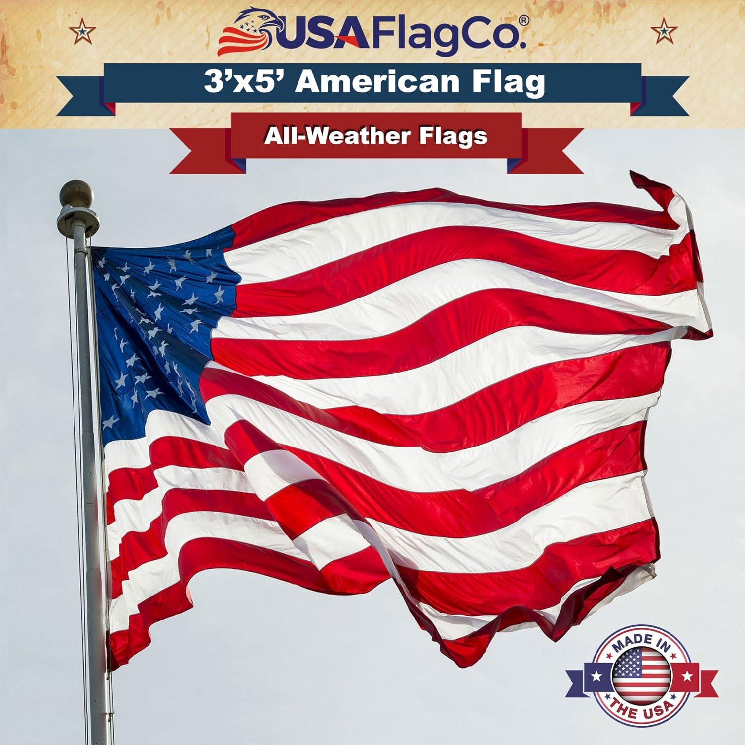 3x5 American Flag for Outside Outdoor Heavy Duty-Nylon USA Flags- Embroidered US Flags Sewn Stripes with Brass Grommets