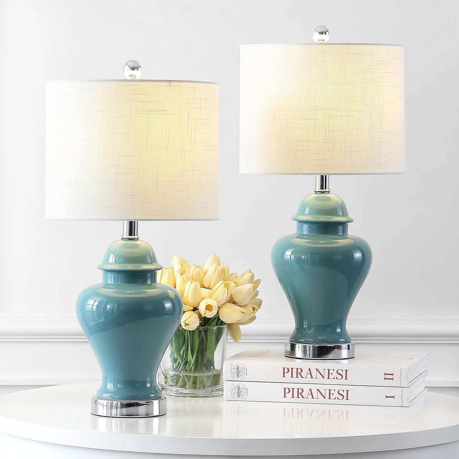 JONATHAN Y Qin 22" Ceramic/Iron Classic Cottage LED Table Lamp, Jade Green