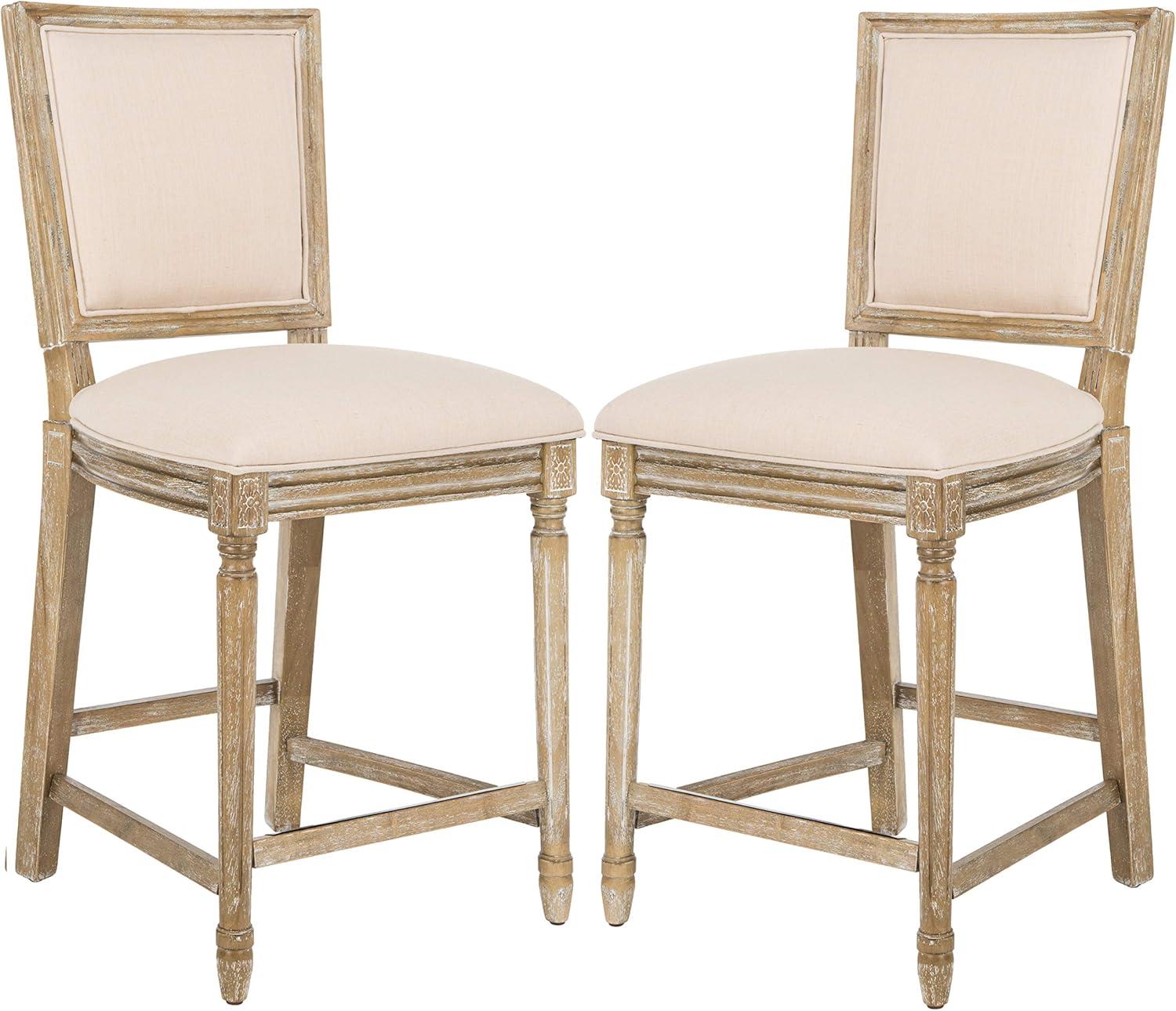 Buchanan Rectangle Counter Stool (Set of 2) - FOX6271 - Beige/Oak - Safavieh Couture