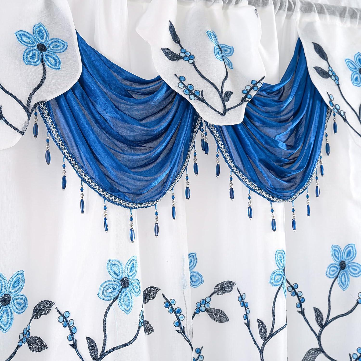 Red Barrel Studio® Embroidery Sheer Curtain 2 Panels Set Luxury Window Curtain Attached Valance With Satin Backing And 2 Tie Backs