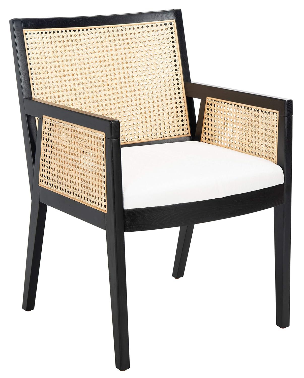 SAFAVIEH Couture Malik Coastal Linen Solid Dining Chair, Black/Natural