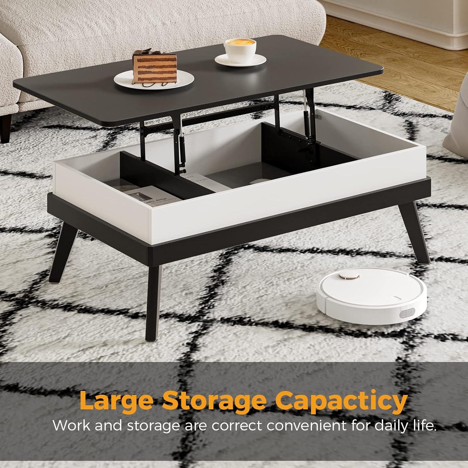 Lift Top Coffee Table, Ten Minute Install Table Center with Hidden Storage Compartments, Rising Tabletop Dining for Living Room，Walnut