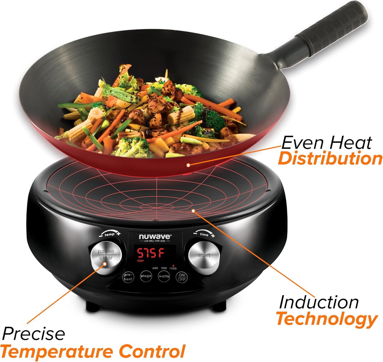 NuWave 14-Inch Black Carbon Steel Induction Wok with Glass Lid