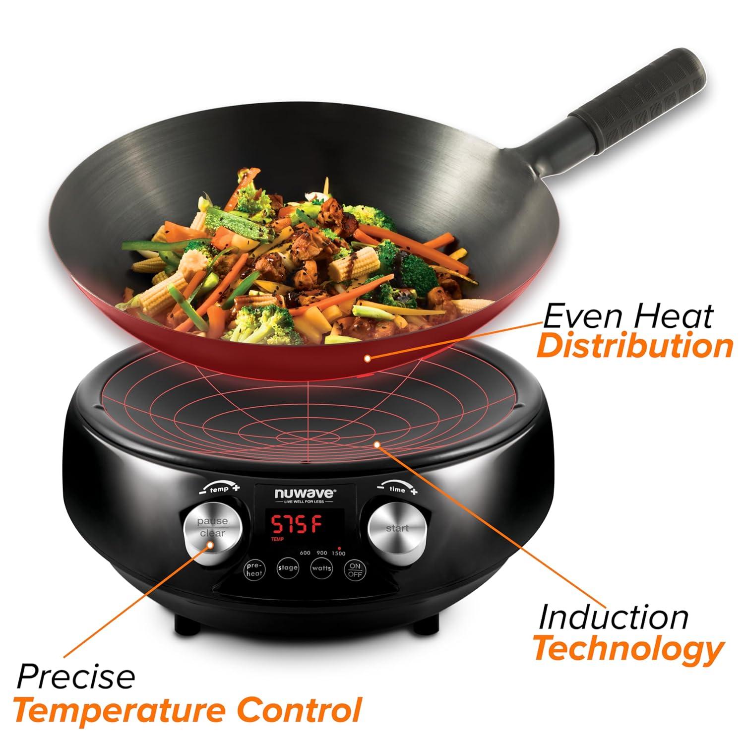 NuWave 14-Inch Black Carbon Steel Induction Wok with Glass Lid
