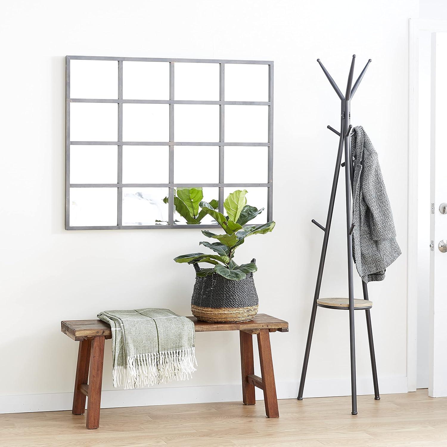 DecMode 30" x 48" Black Arched Window Pane Wall Mirror