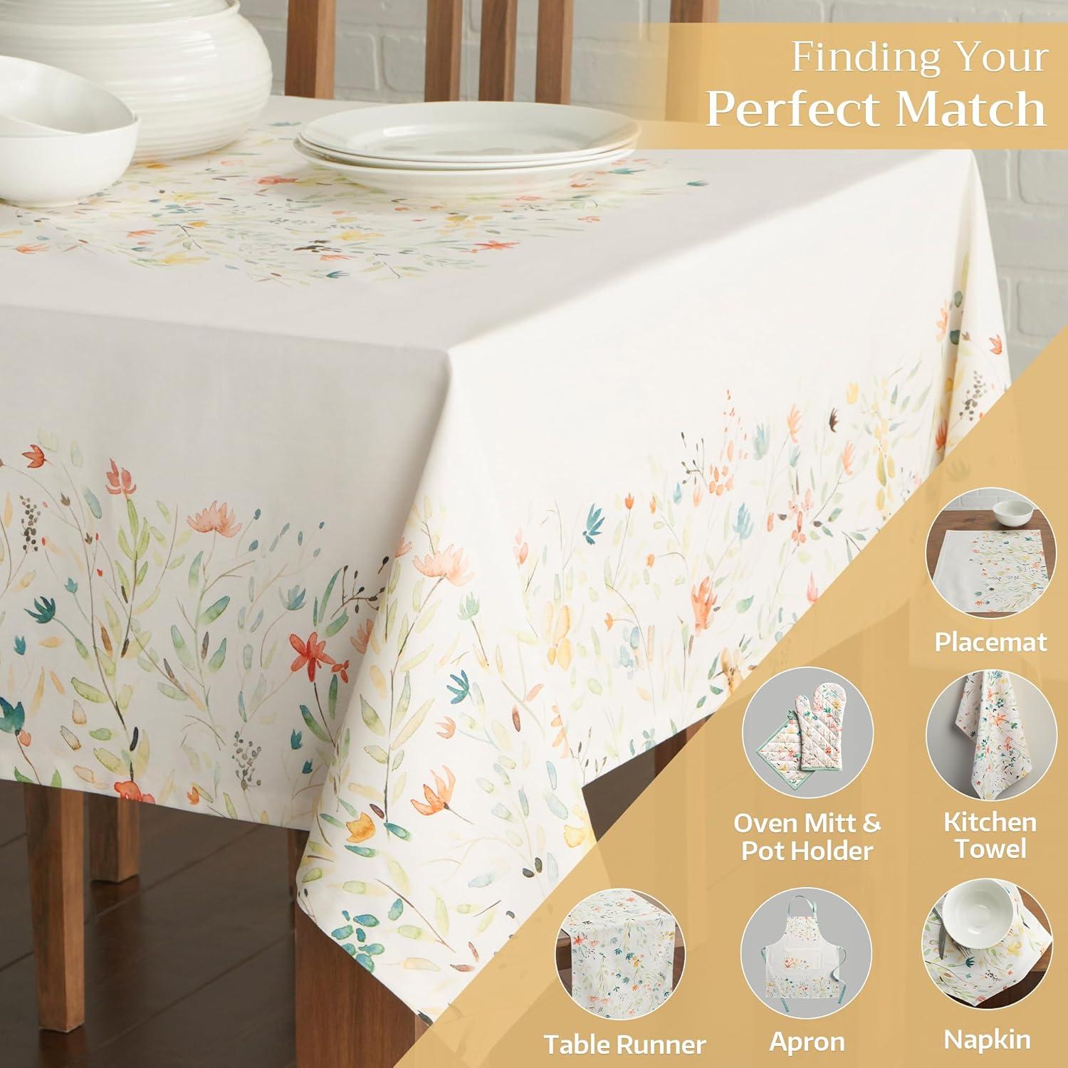 Maison d' Hermine Table Cloth Rectangle Table 100% Cotton 60 x 90 Inches Tablecloth Reusable Decorative Everyday Use for Dining Room, Farmhouse, Home, Party, Festive & Wedding Spring Summer - Colmar