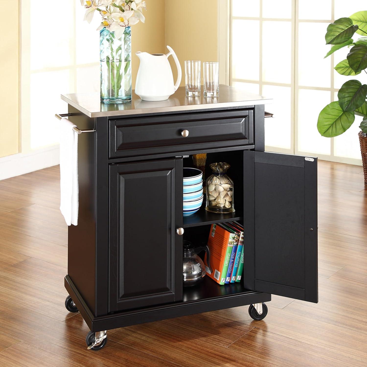 Black Stainless Steel Top Rolling Kitchen Cart with Storage