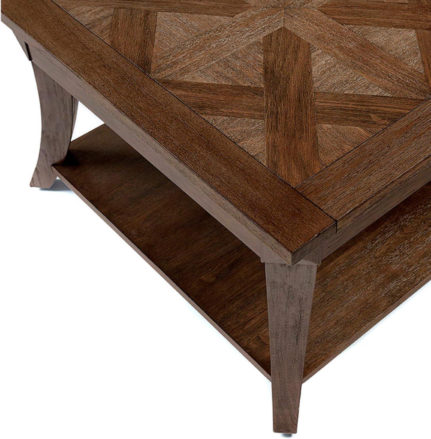 Dark Poplar Brown Rectangular Wood Coffee Table with Parquet Top