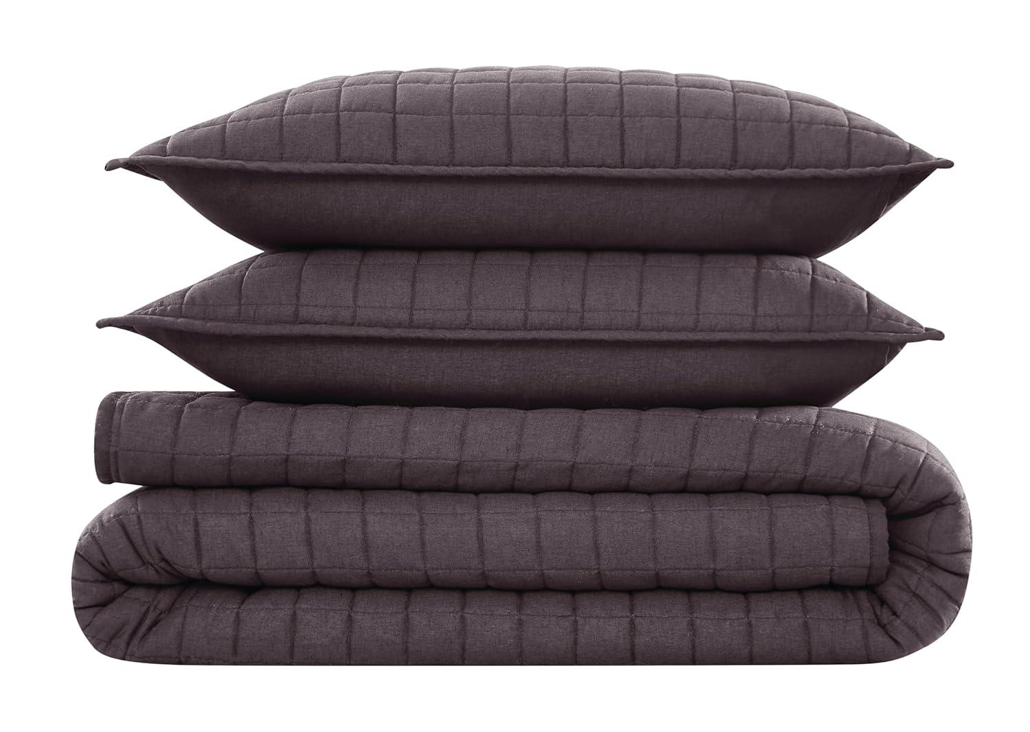 Brooklyn Loom 3pc King Flax Linen Quilt Set Charcoal Gray
