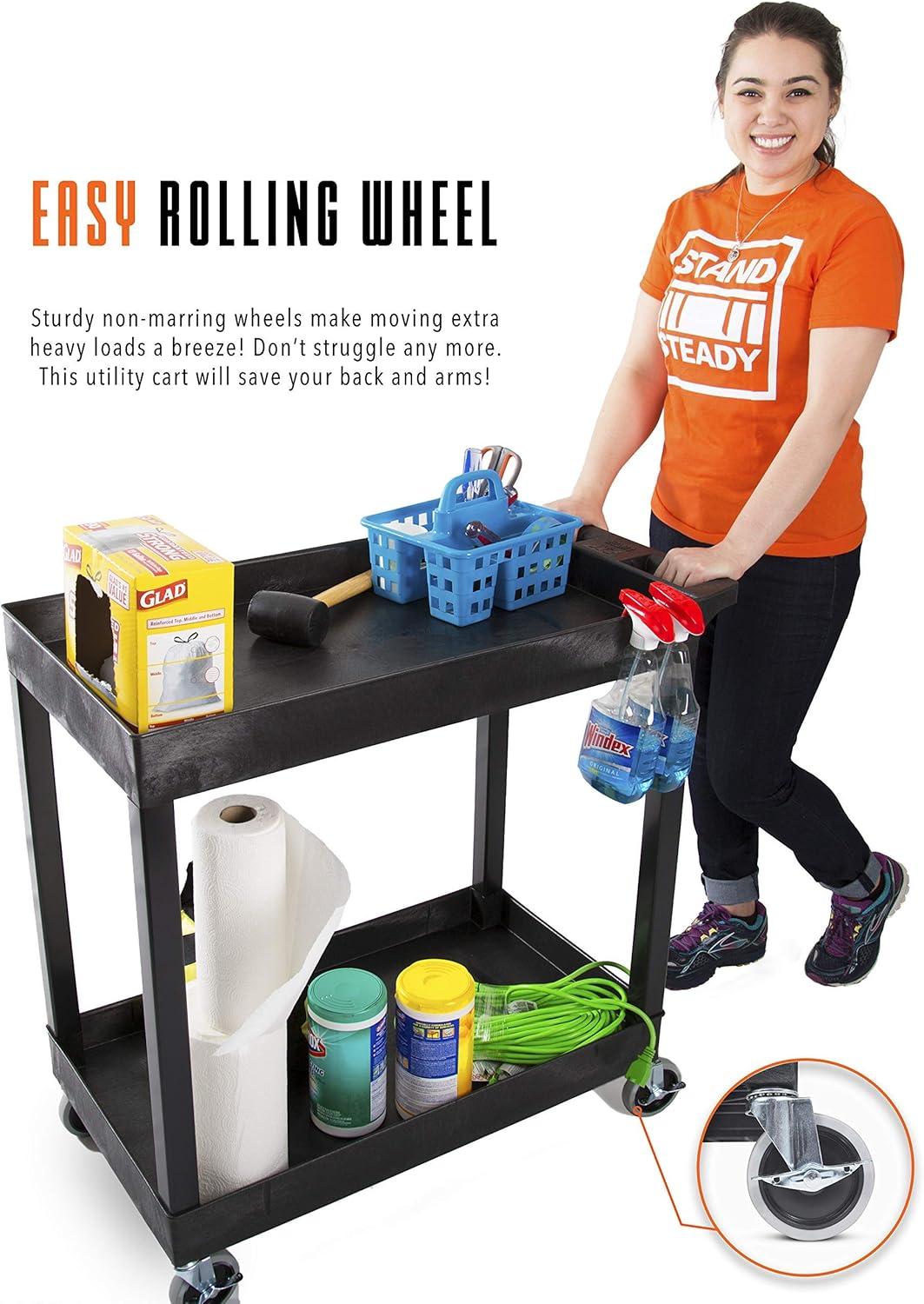 Gray Heavy Duty 2-Shelf Utility Cart with Swivel Casters