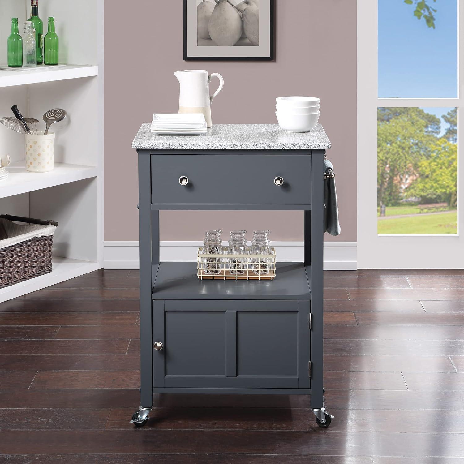 Fairfax Engineered Wood Kitchen Cart with Granite Top and Gray Base