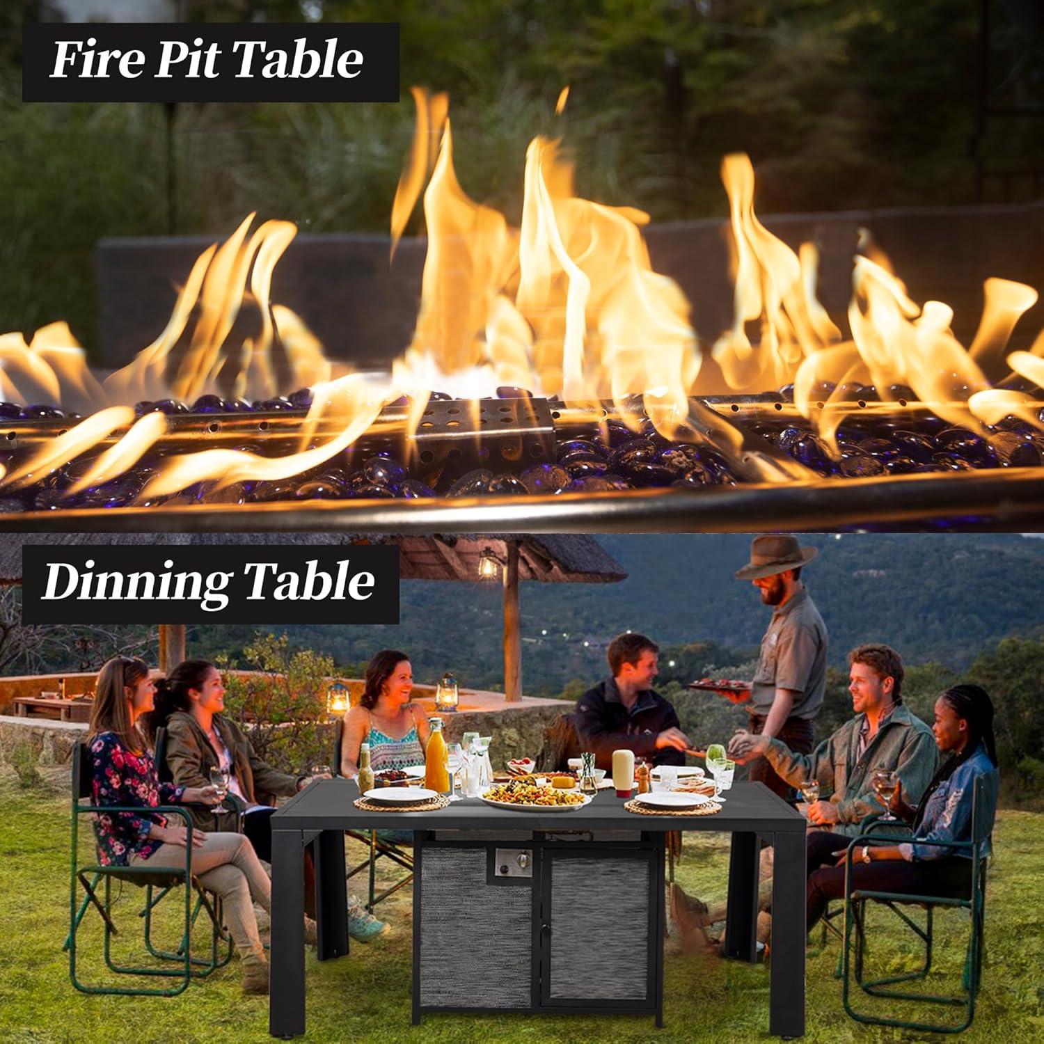 Comodo 62.5" Black Aluminum Gas Fire Pit Dining Table