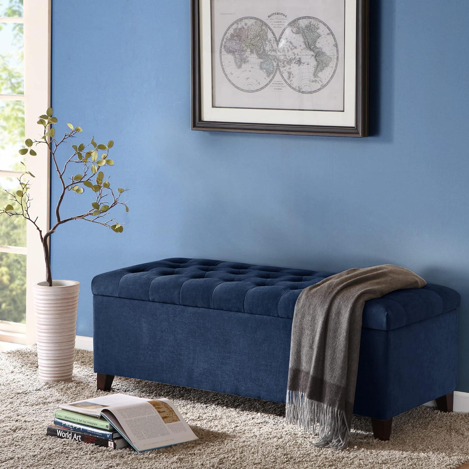 18.80" Shandra Bench Storage Ottoman with Tufted Top Blue - Home