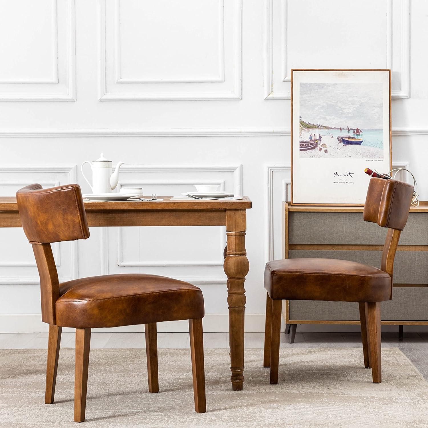Loon Peak® Mid Century Modern Dining Chairs Set Of 2, Farmhouse PU Leather Upholstered Accent Chair Curved Backrest Kitchen Chairs With Hardwood Frame (Set of 2)