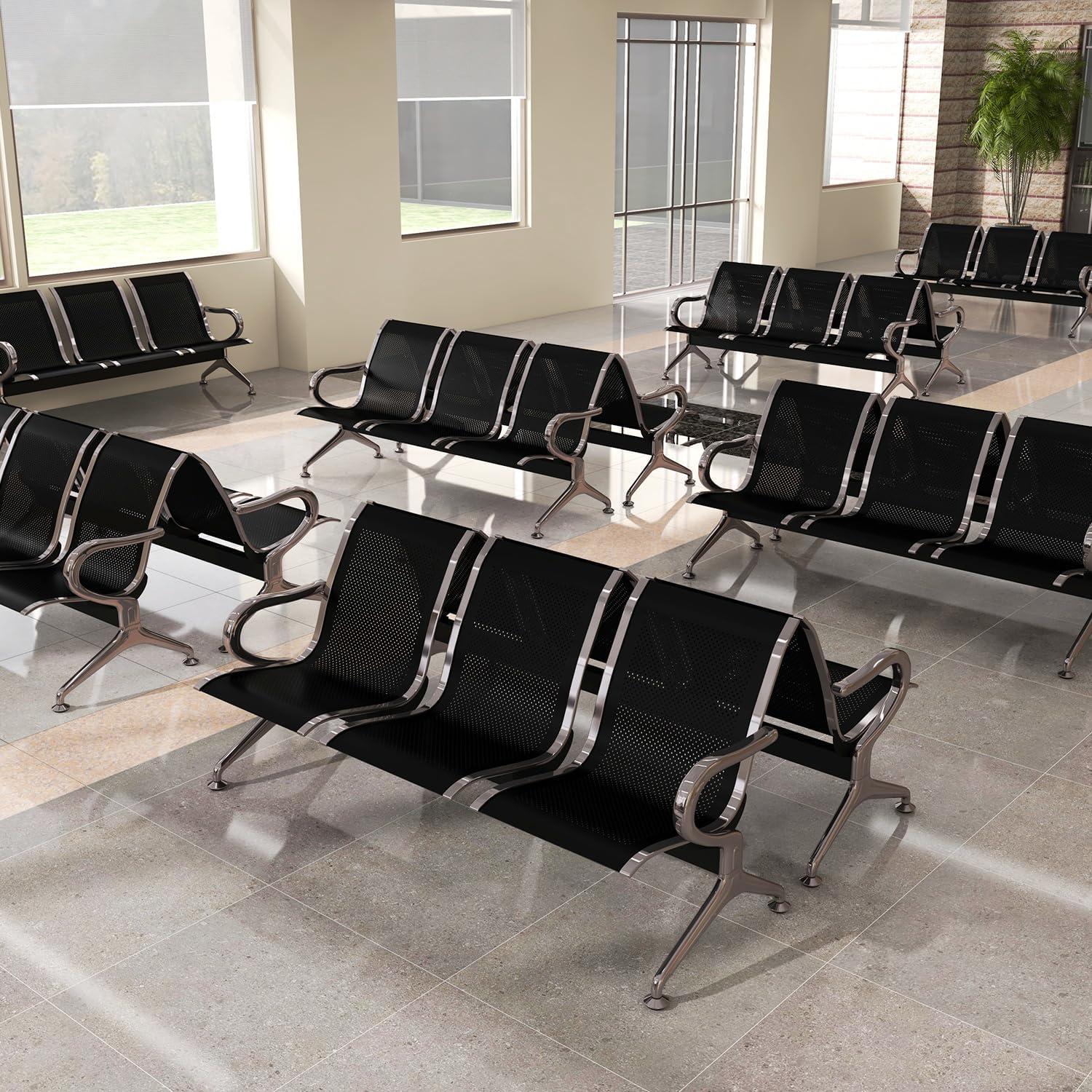 Kinbor Waiting Room Chairs, 3-Seat Reception Chairs Office Guest Waiting Furniture Bench Seating for Airport Bank Hospital, Black