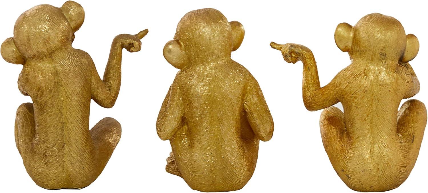 6", 6", 6"H Gold Polystone See No Evil Monkey Sculpture, by DecMode (3 Count)