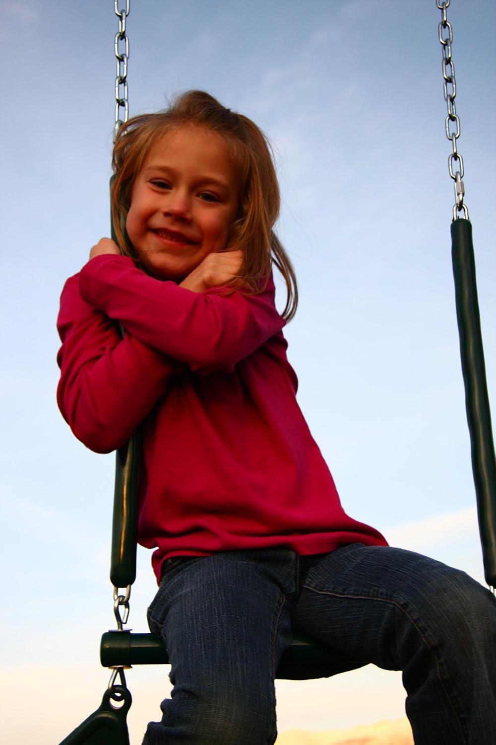 Heavy Duty Green and Silver Metal Swing Set with Trapeze