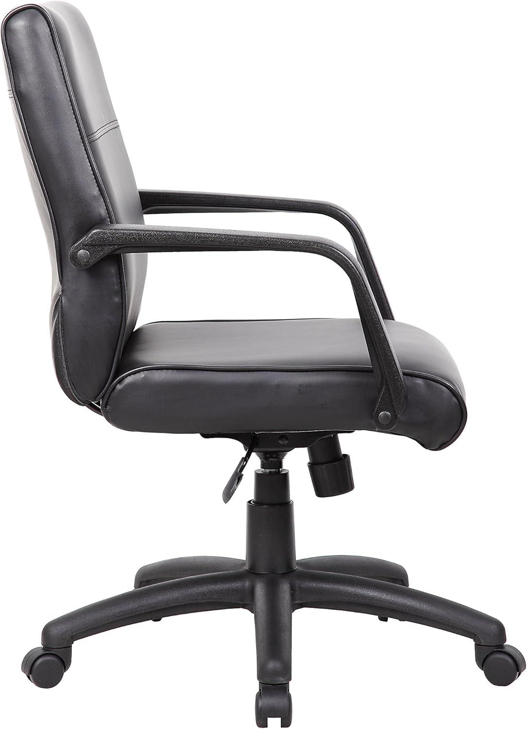 Elegant Black LeatherPlus Executive Swivel Chair with Wood Accents