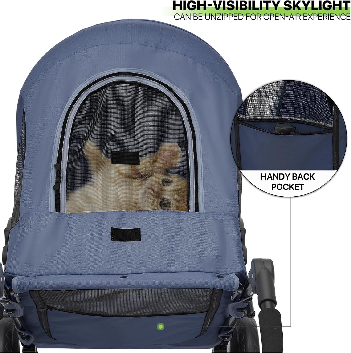 Magshion Lightweight Dog Stroller, Pet Stroller for Small Medium Dogs & Cats, 3 Wheel (Navy Blue)