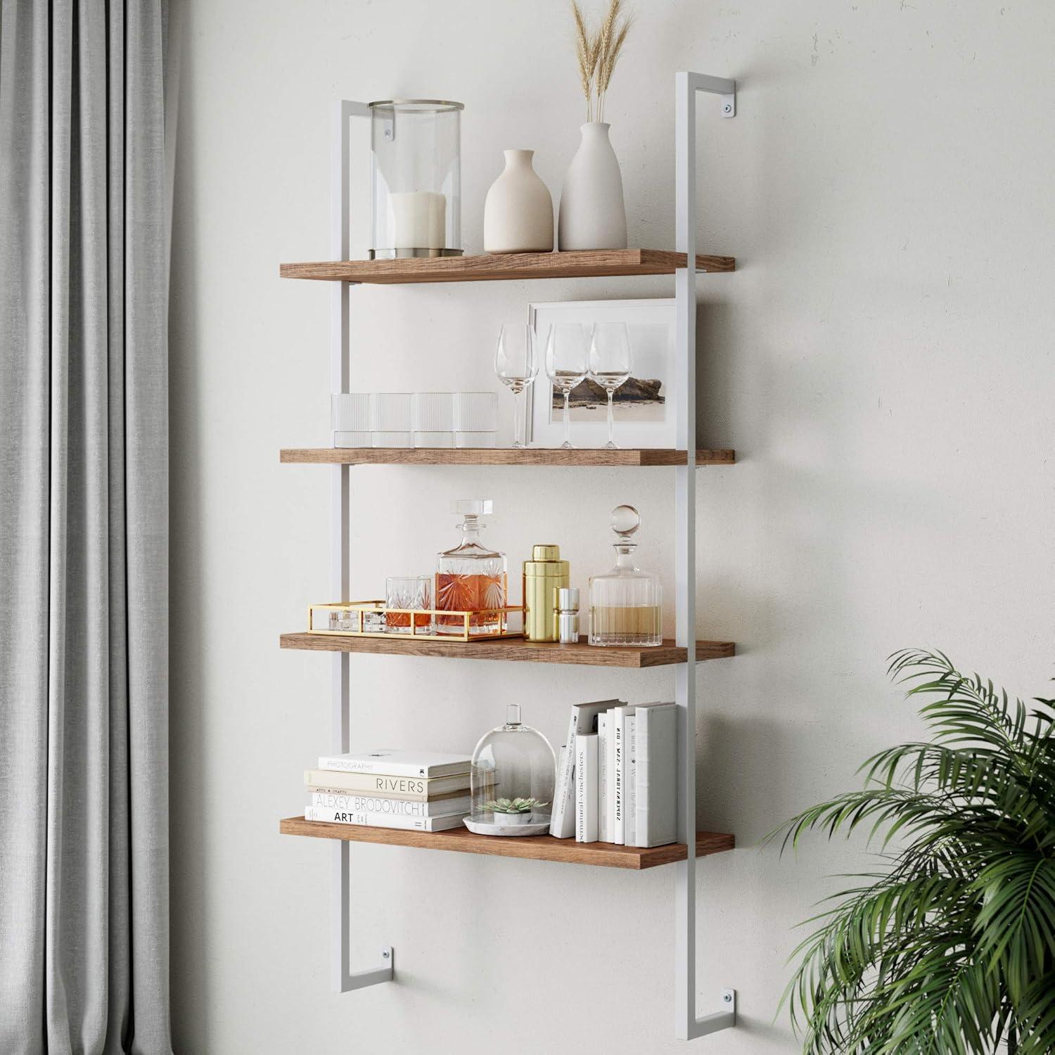 64" Wood and Metal 4 Tier Wall Mount Floating Bookshelf - Nathan James