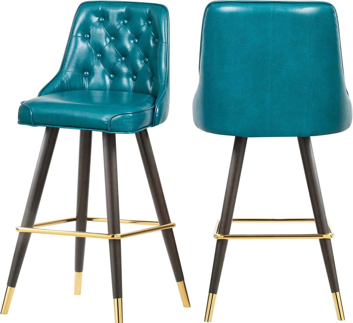Meridian Furniture 908Blue-C Portnoy Collection Modern | Contemporary Vegan Leather Counter Height Stool with Button Tufting and Custom Matte Black Metal Legs, Teal, 20.5" W x 22.5" D x 40" H