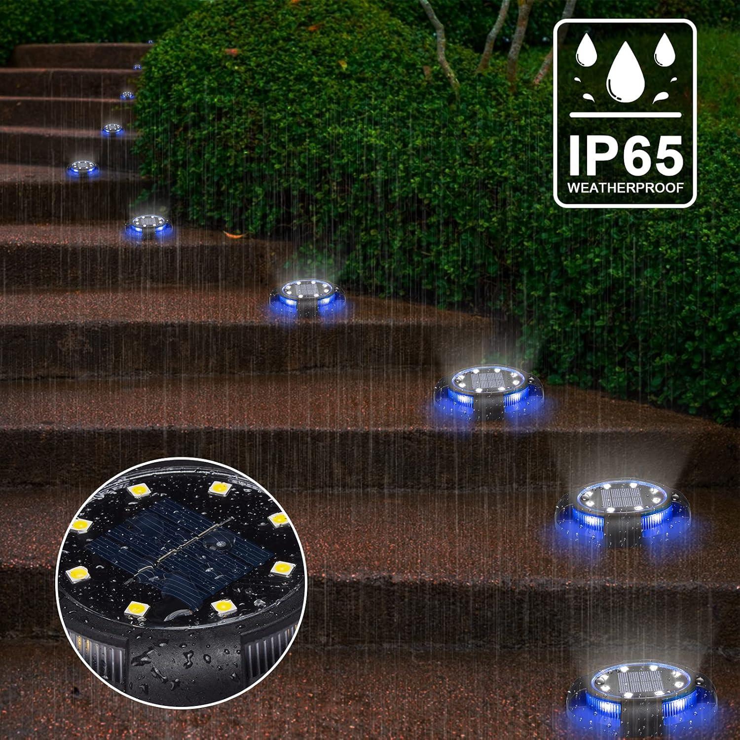 TRAHOO-Solar Ground Lights 12 Pcs Disk Lights Outdoor - Waterproof In-Ground Lights,Solar Landscape Lighting as Valentine's Day Decorations Outdoor for Garden Pathway Yard Deck Walkway Driveway