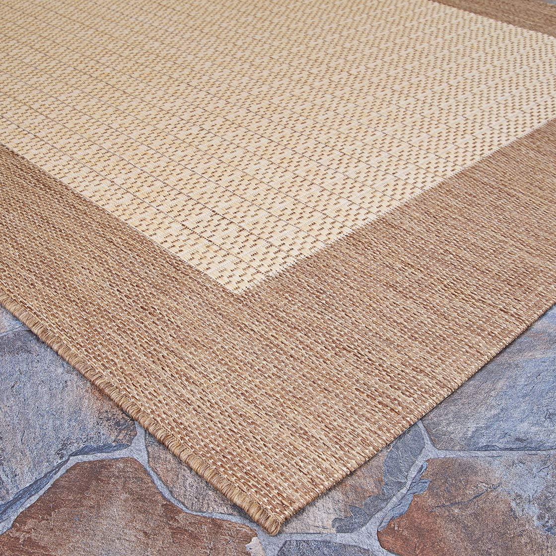 Couristan Recife Checkered Field Indoor / Outdoor Area Rug, Natural- Cocoa, 7'6" Round