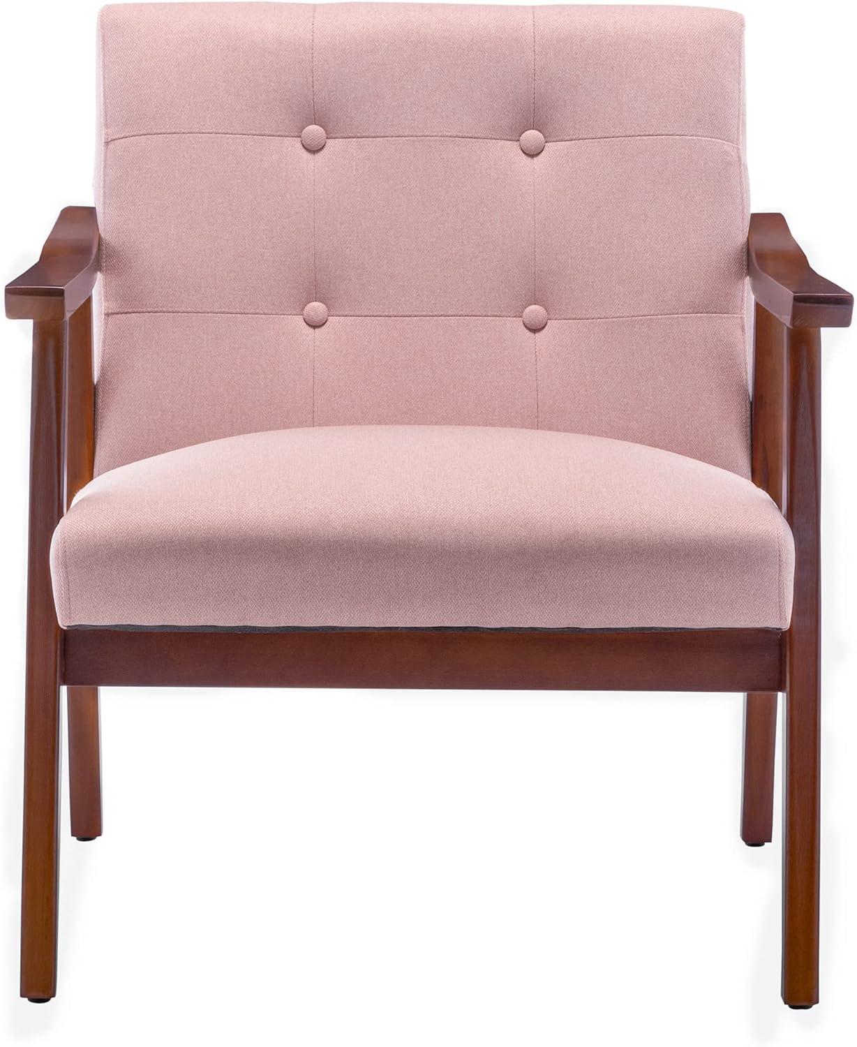 Pearl Pink Fabric Espresso Wood Accent Chair 28x32x29 in