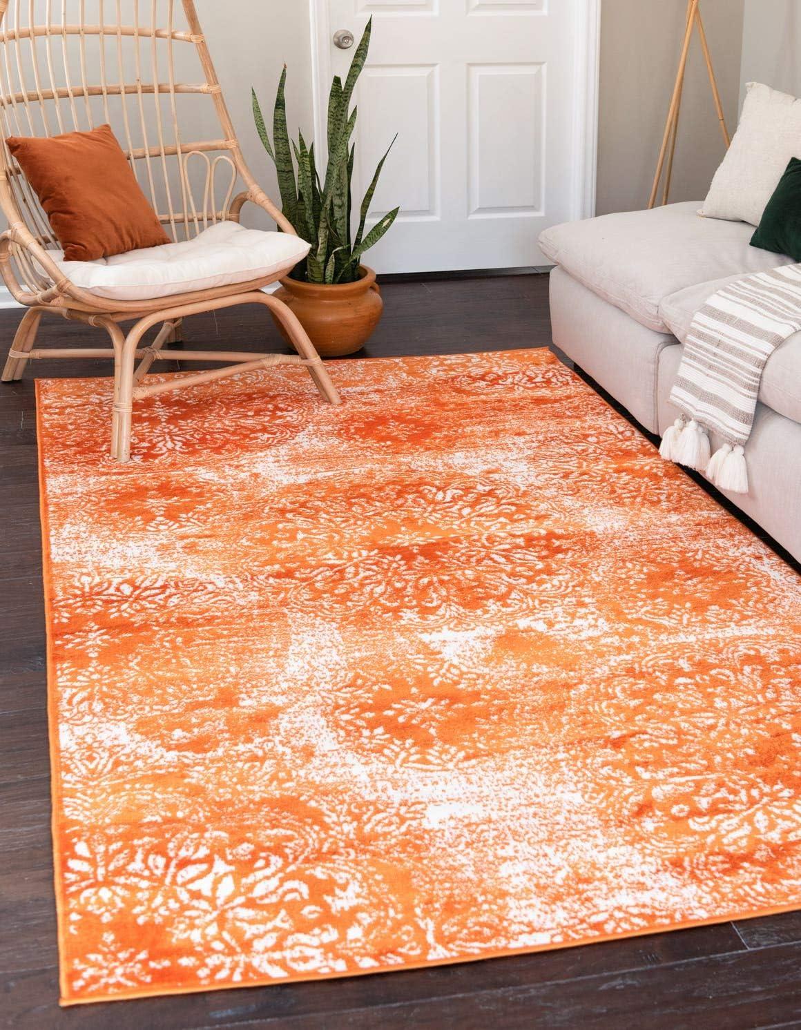 Orange and Ivory Synthetic Low Pile Bohemian Area Rug