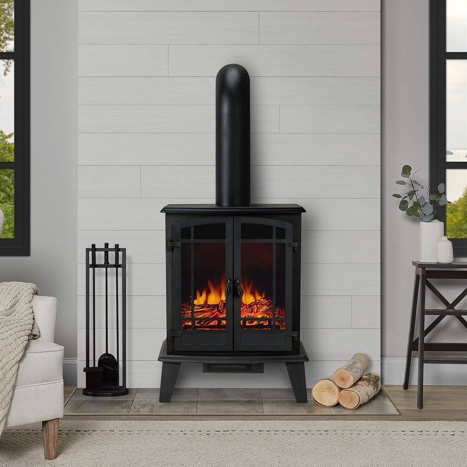 Real Flame Contemporary Metal Foster Stove Electric Fireplace in Black