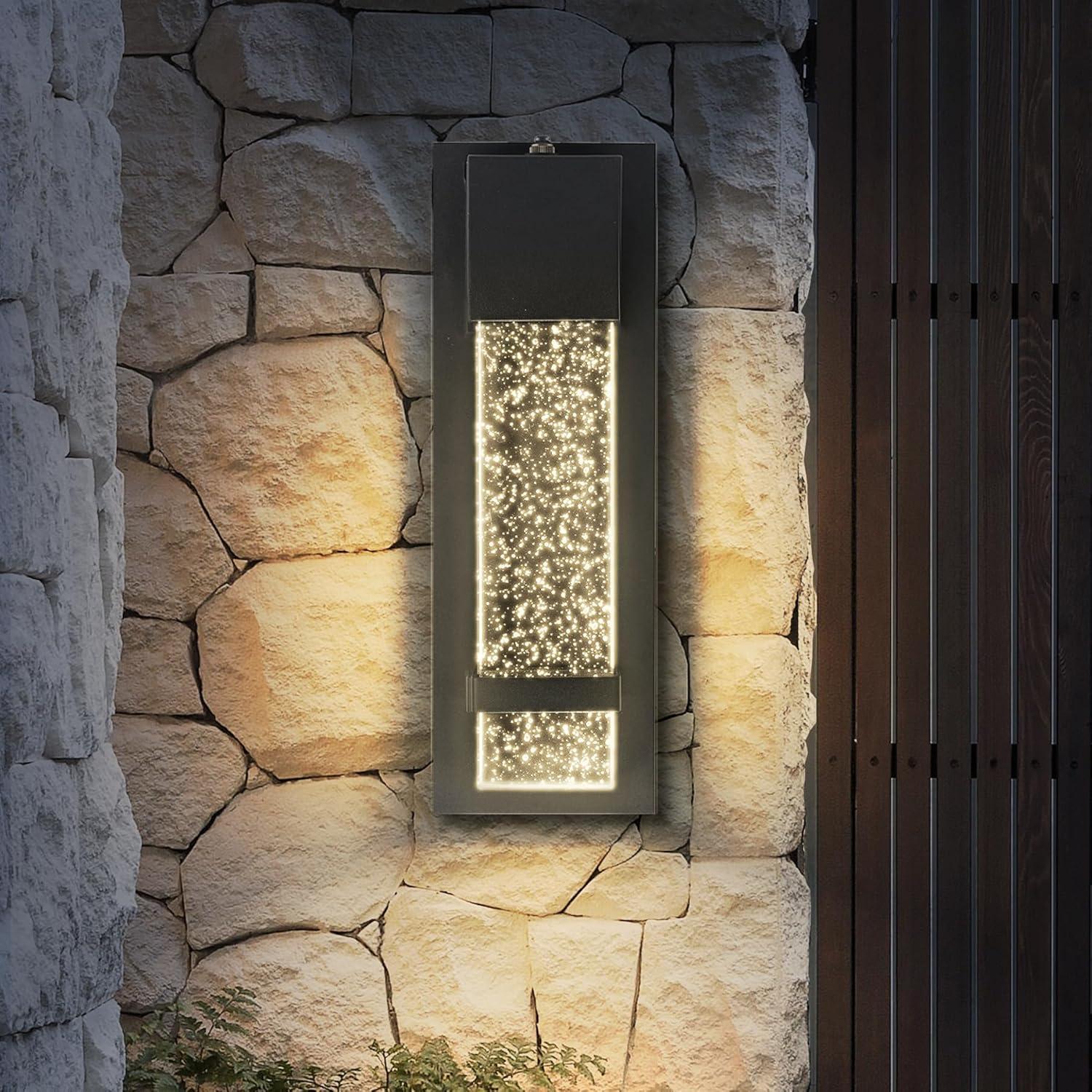 ASD LED 13 Inch Bubble Glass Wall Light Fixture | 12W 500LM 3000-5000K 120V | 3CCT, Waterproof, Photocell, ETL Listed | Exterior Dusk To Dawn Sconce, Outdoor-Indoor Lighting | Black