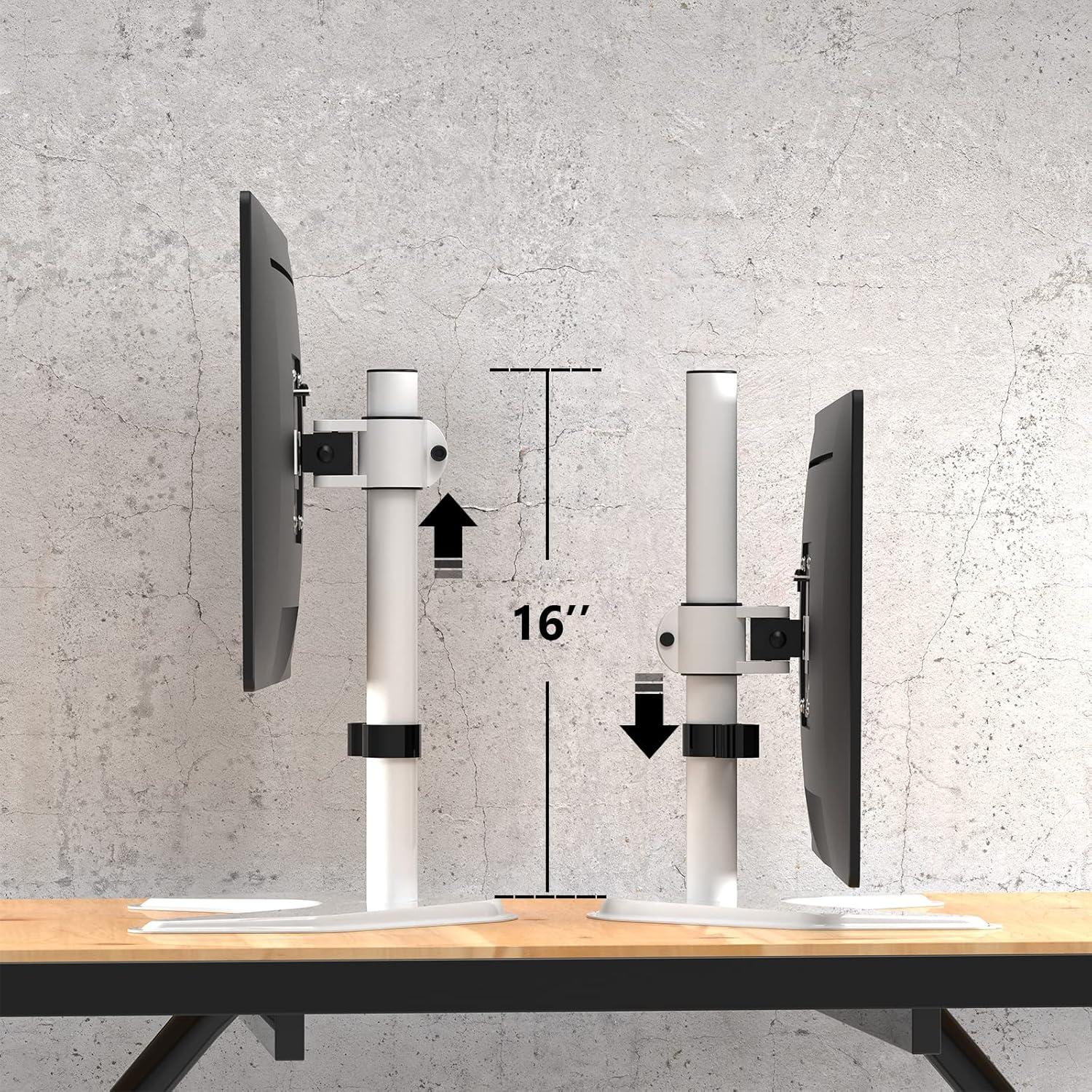 White Adjustable Single Monitor Desk Stand with VESA Mount