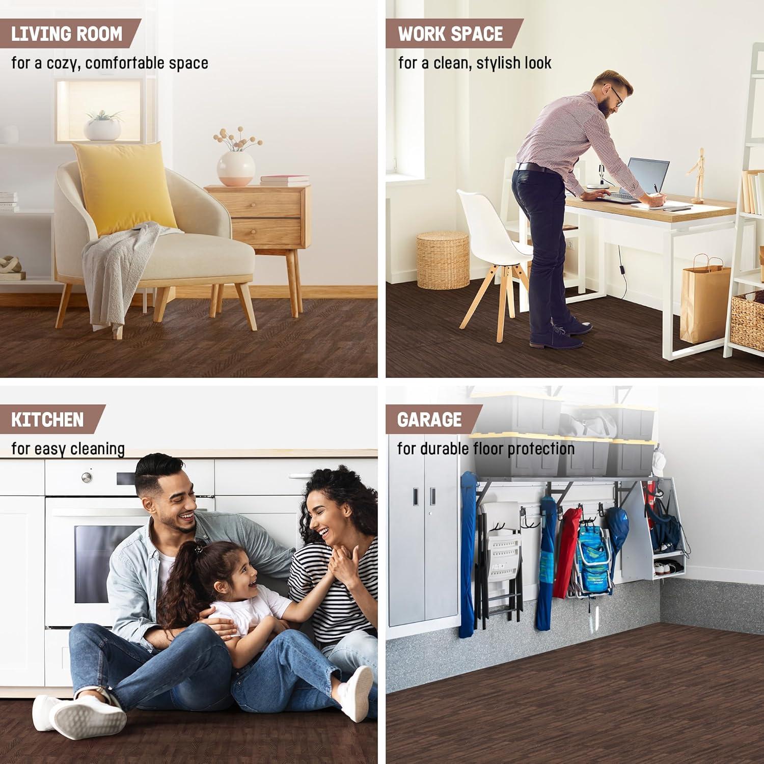 Yes4All 12 pcs Interlocking Exercise Foam Mats, Cover 48 sqft, 3/8 inch, Oak Wood Dark Color