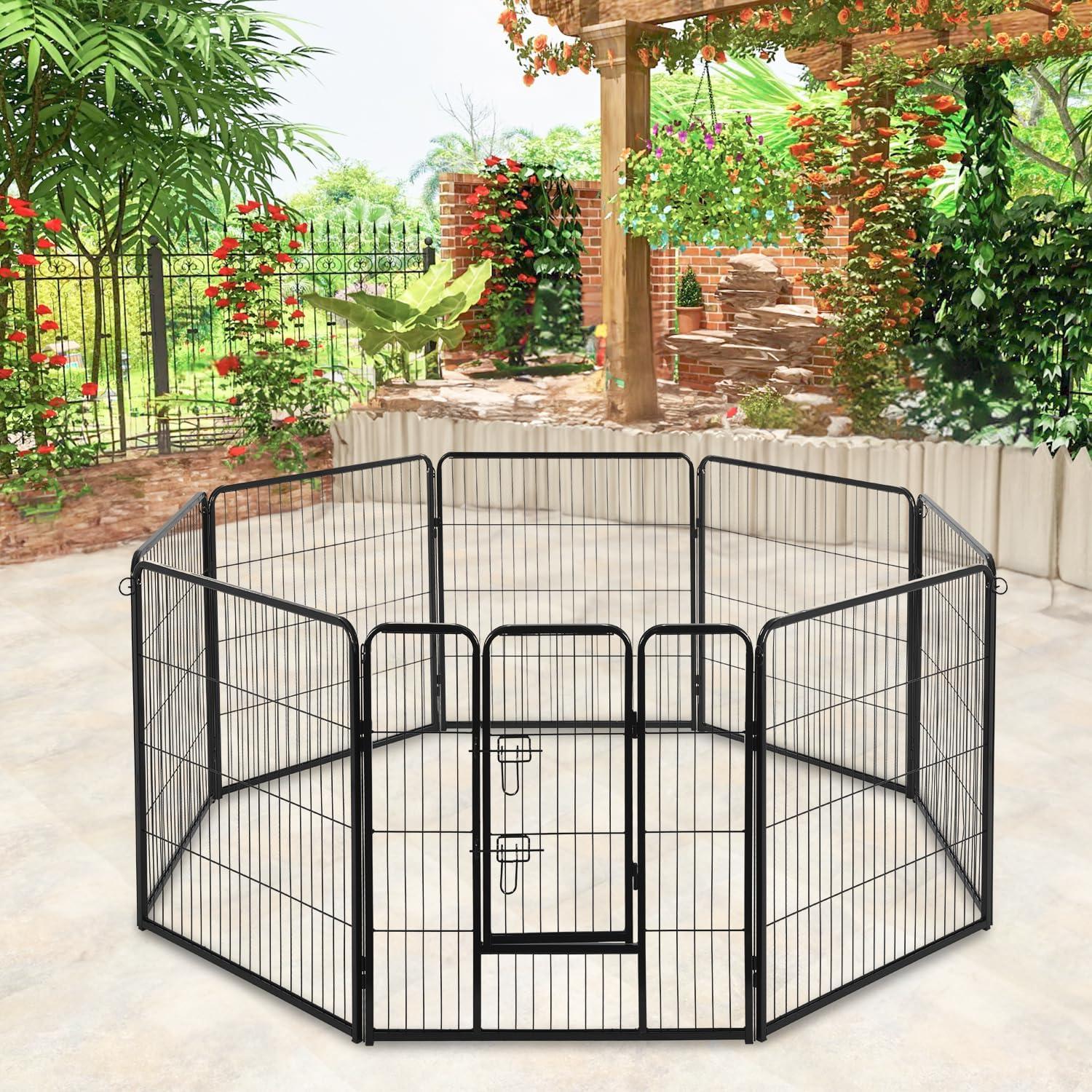 FDW Dog Playpen Pet Dog Fence 2-32 Panels  24/32/40"H Metal Dog Pen Outdoor Exercise Pen with Doors for Large/Medium /Small Dogs for RV,Camping,Yard