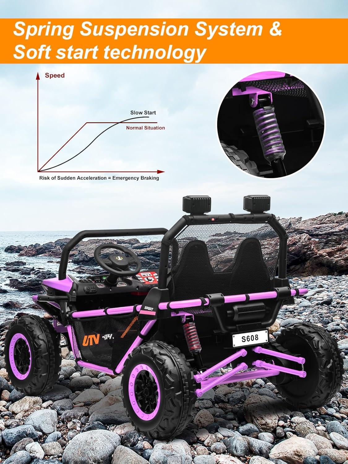 Purple 24V 2-Seater Electric Ride-On UTV Car with Remote Control