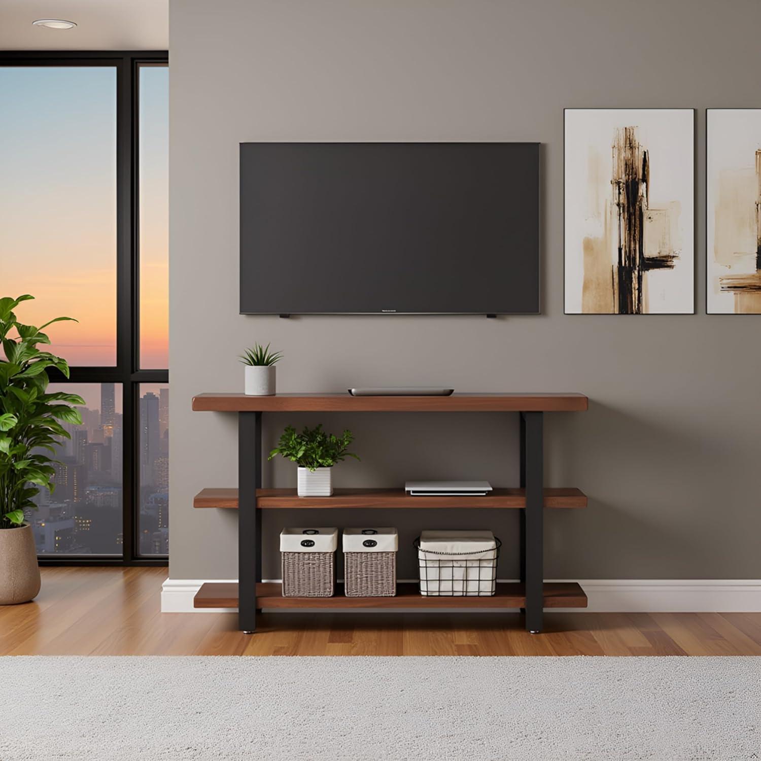 Pomona 2 Shelf Console Table Brown - Alaterre Furniture: Rustic Sofa Table, Metal Frame, Wood Top, Entryway Furniture