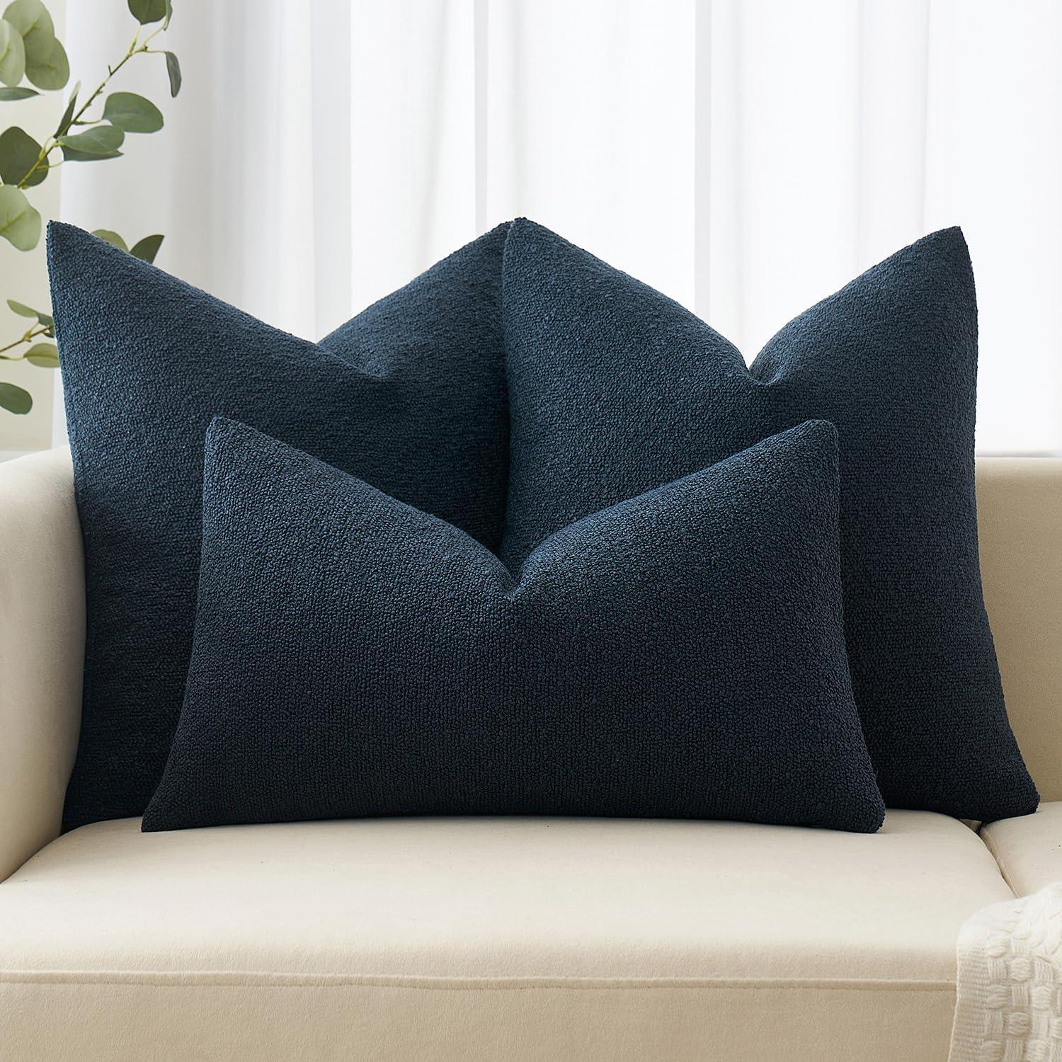 MIULEE Navy Blue Couch Pillow Covers 18x18 Inch, Set of 2 Soft Chenille Decorative Square Throw Pillow Covers Farmhouse for Sofa Living Room Bed
