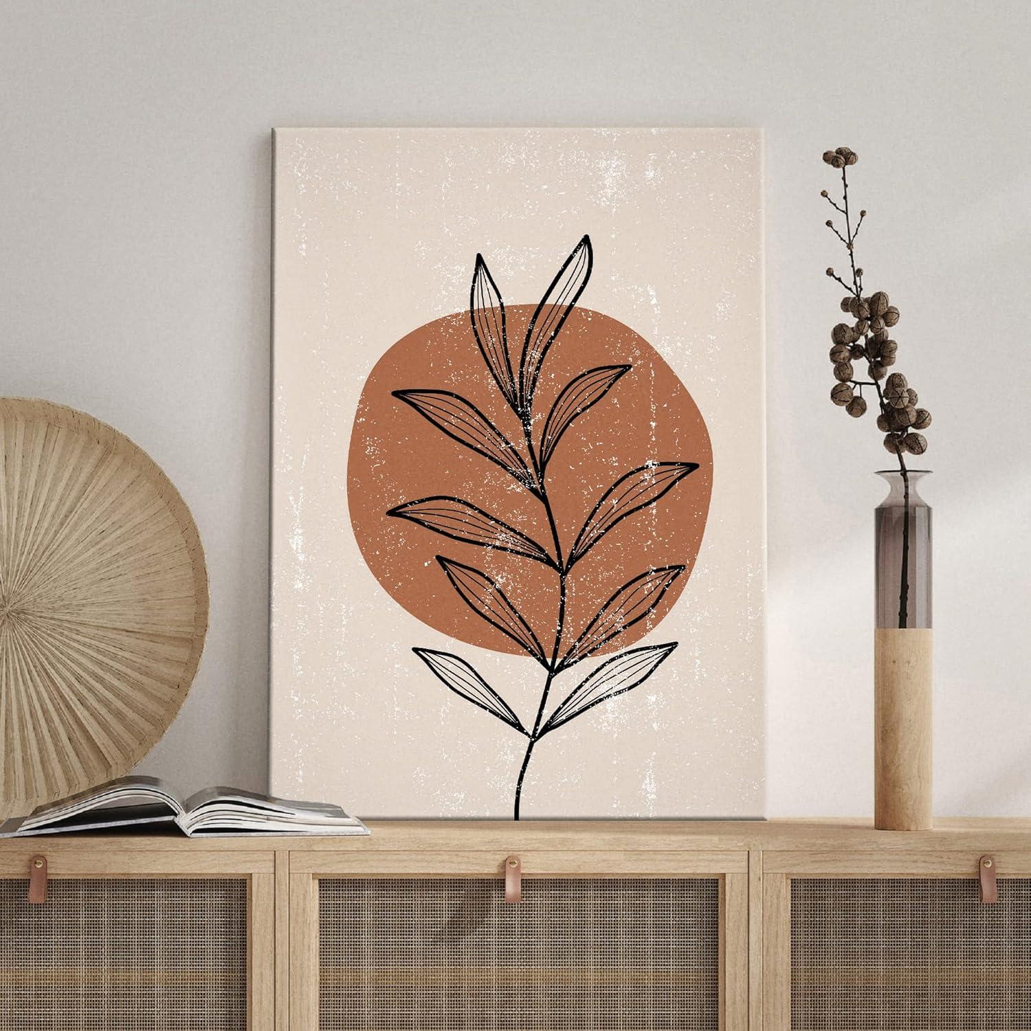 Boho Abstract Botanical Framed Canvas Wall Art Set